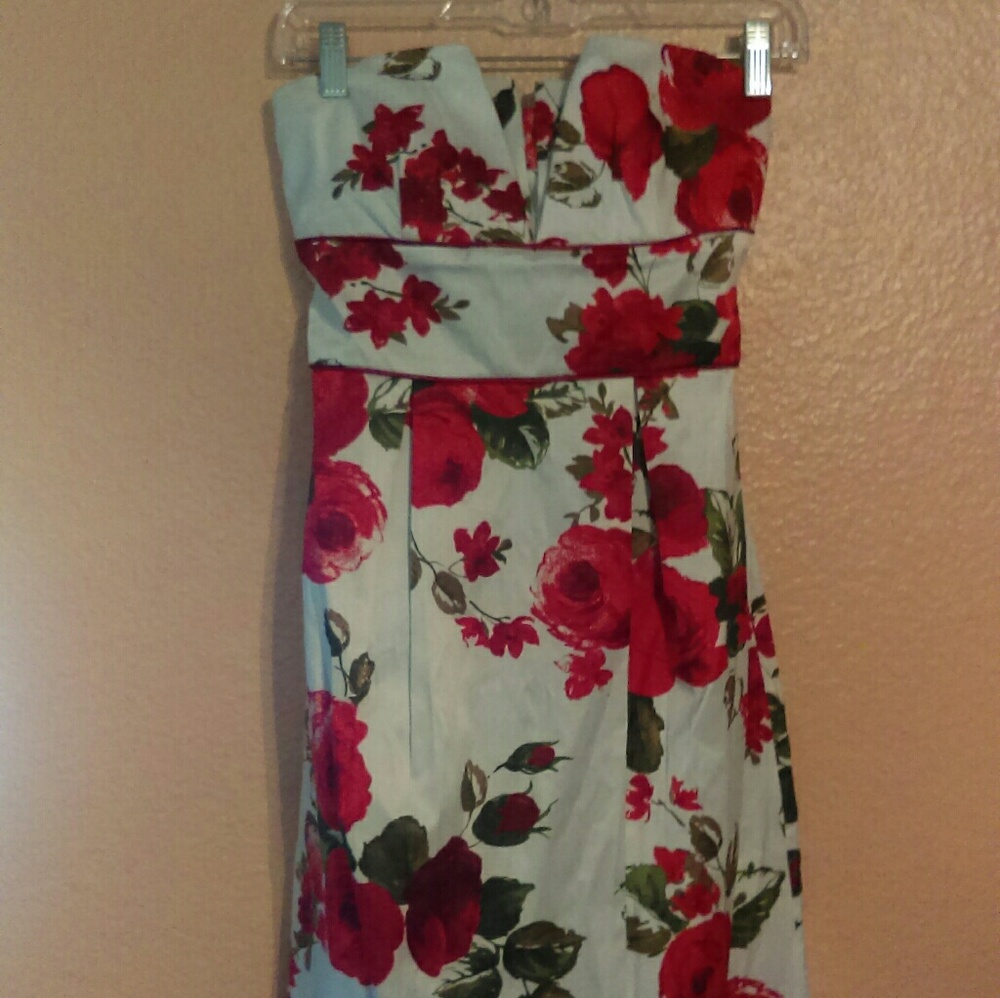 Teeze Me red rose print strapless dress